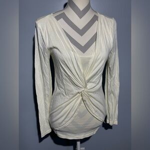 Three Dots Cream Long Sleeve Tie Front Blouse